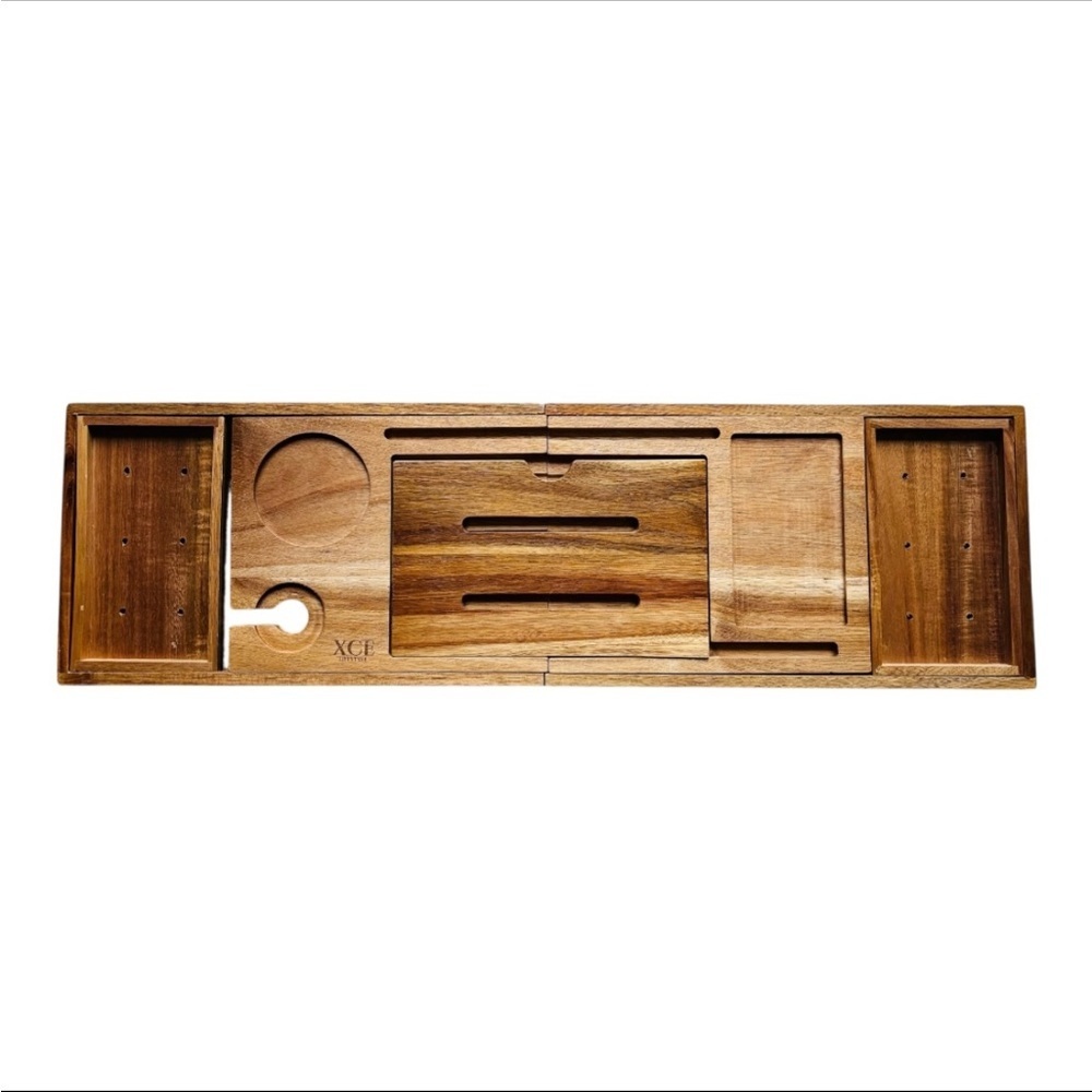 XCE Lifestyle Wooden Bath Caddy Tray with Expandable Design